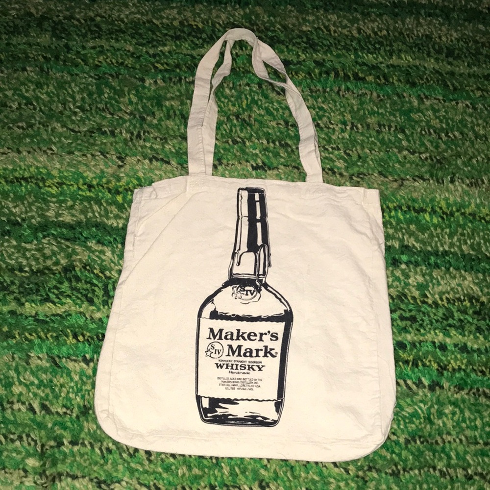 Maker's Mark Cream Canvas Tote Bag with Bottle Graphic